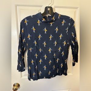H&M Navy Blouse with Ballerina Print